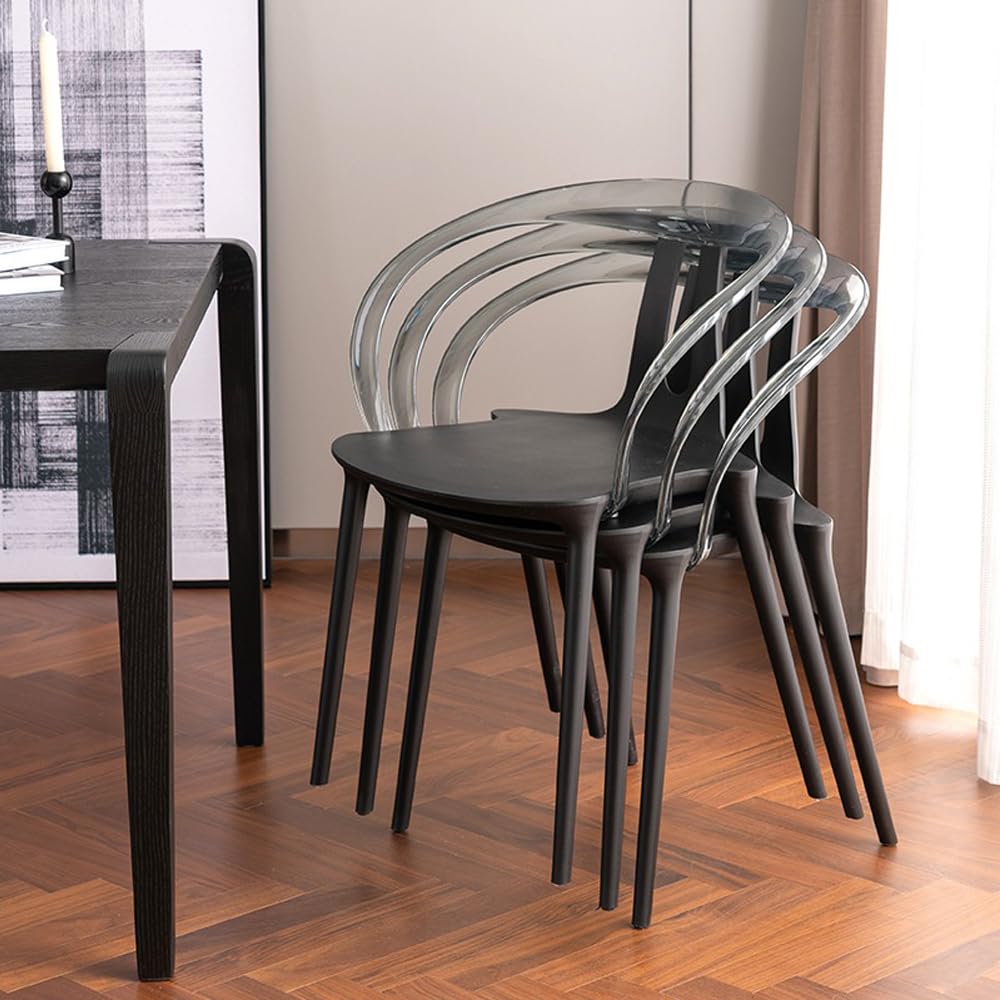 Oslo Plastic Dining Chair with Transparent Border | Durable & Stylish | Modern Lightweight Chair for Dining Room, Living Room, Café | Black 4