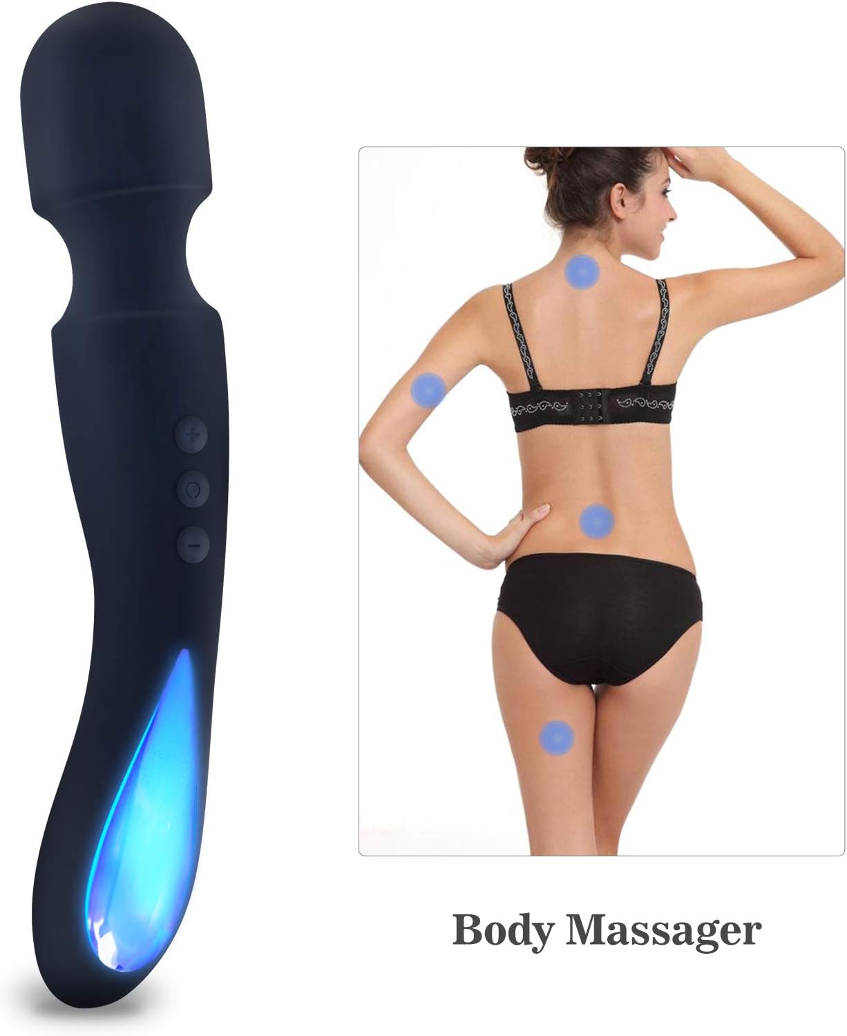 IMO Wireless Handheld Electric Deep Tissue Massager Wand for Neck Back Shoulders Feet Legs, Rechargeable Personal Body Massager Muscle Pain Stress Relief for Full Body Massage Multicoloured Light