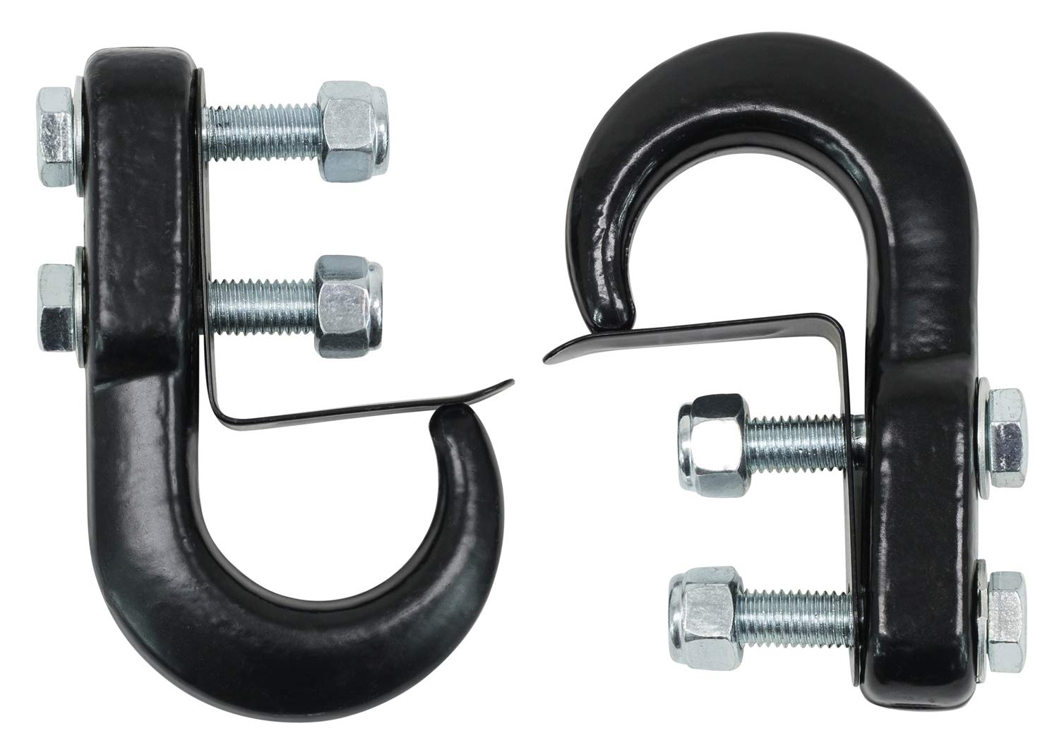 Mytee Products 2 Pc Tow Hook for Trucks - 10,000 lbs Capacity - Black Powder Coated Forged Steel Universal Recovery Tow Hook w/Safety Latch Clip for Jeep, Chevy - Tow Truck Accessories