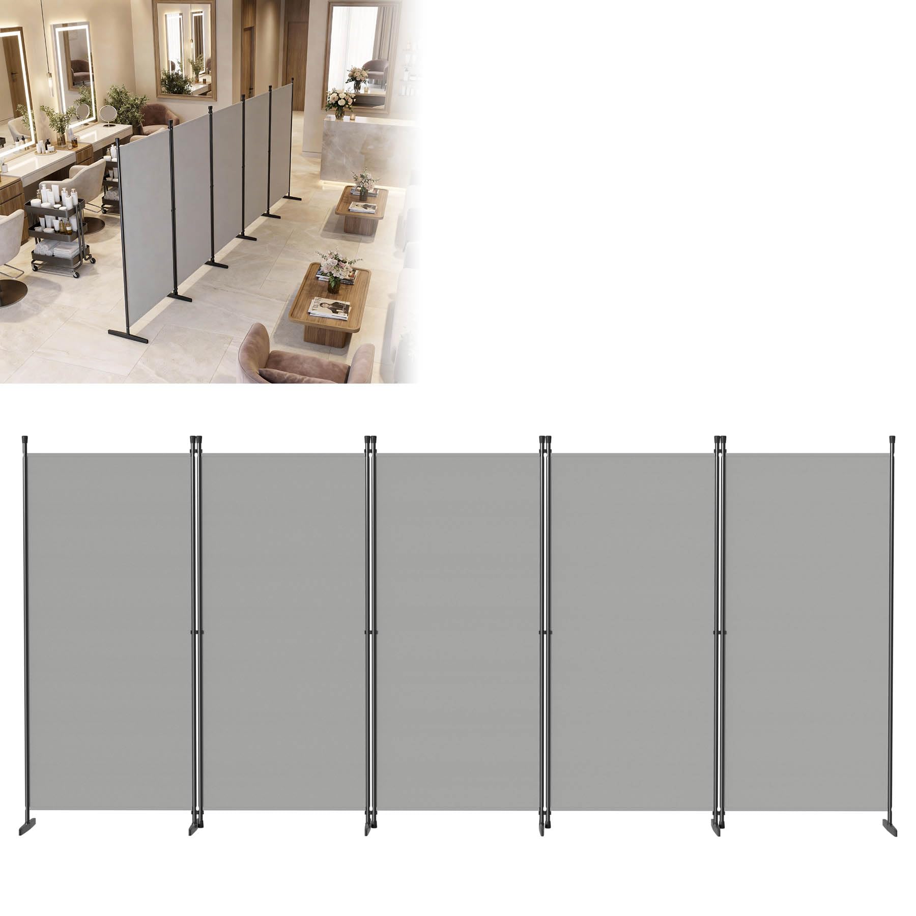 ACXIN Parawan, 5-częściowy, 400 x 180 cm, wolnostojący, ochrona przed wzrokiem i ścianka działowa, na balkon, do salonu i biura, składana ściana hiszpańska, nieprzejrzysta ścianka działowa, parawany