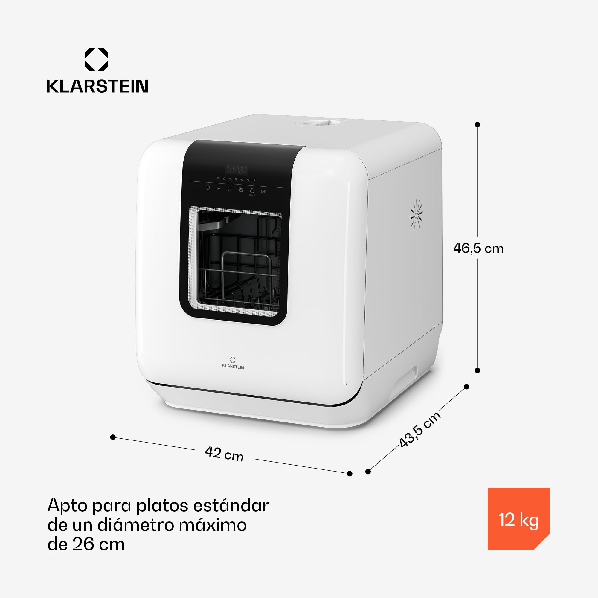 Lavavajillas de sobremesa Klarstein Melville – Lavavajillas compacto con capacidad para 3 servicios, 7 programas, 6 litros de consumo de agua, AquaStop y diseño portátil