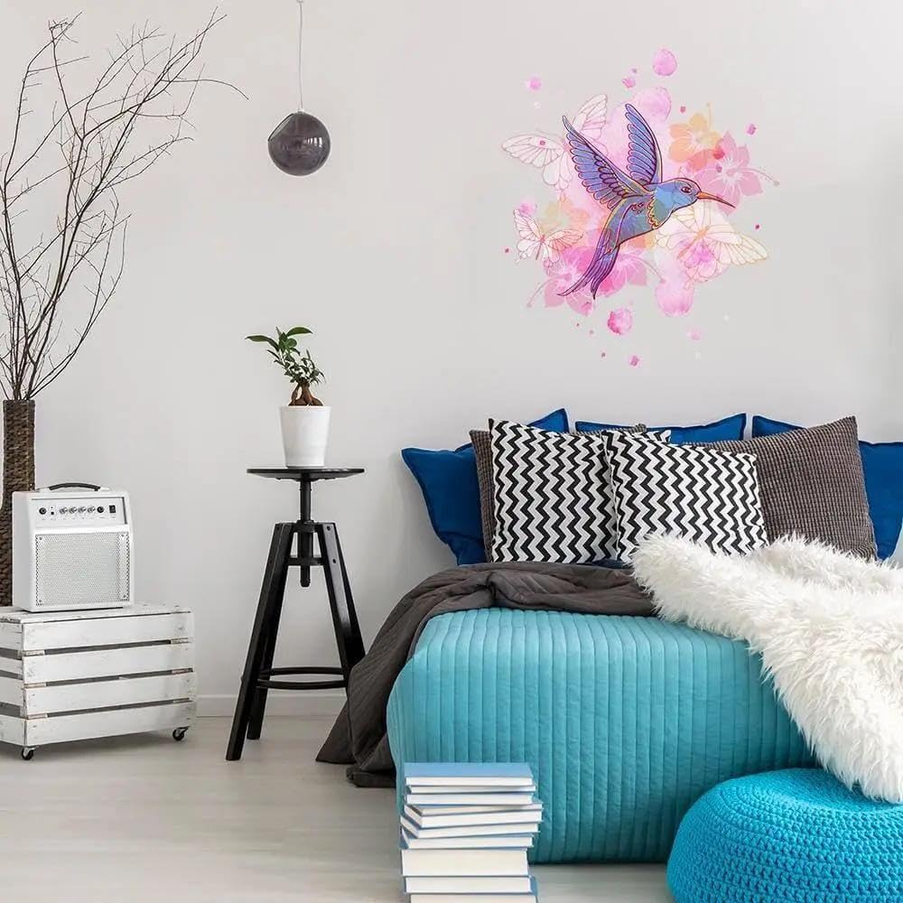 Adhesivo de vinilo colorido para pared con diseño de colibrí: añade encanto a la decoración de tu hogar, 21 x 24 pulgadas, mate