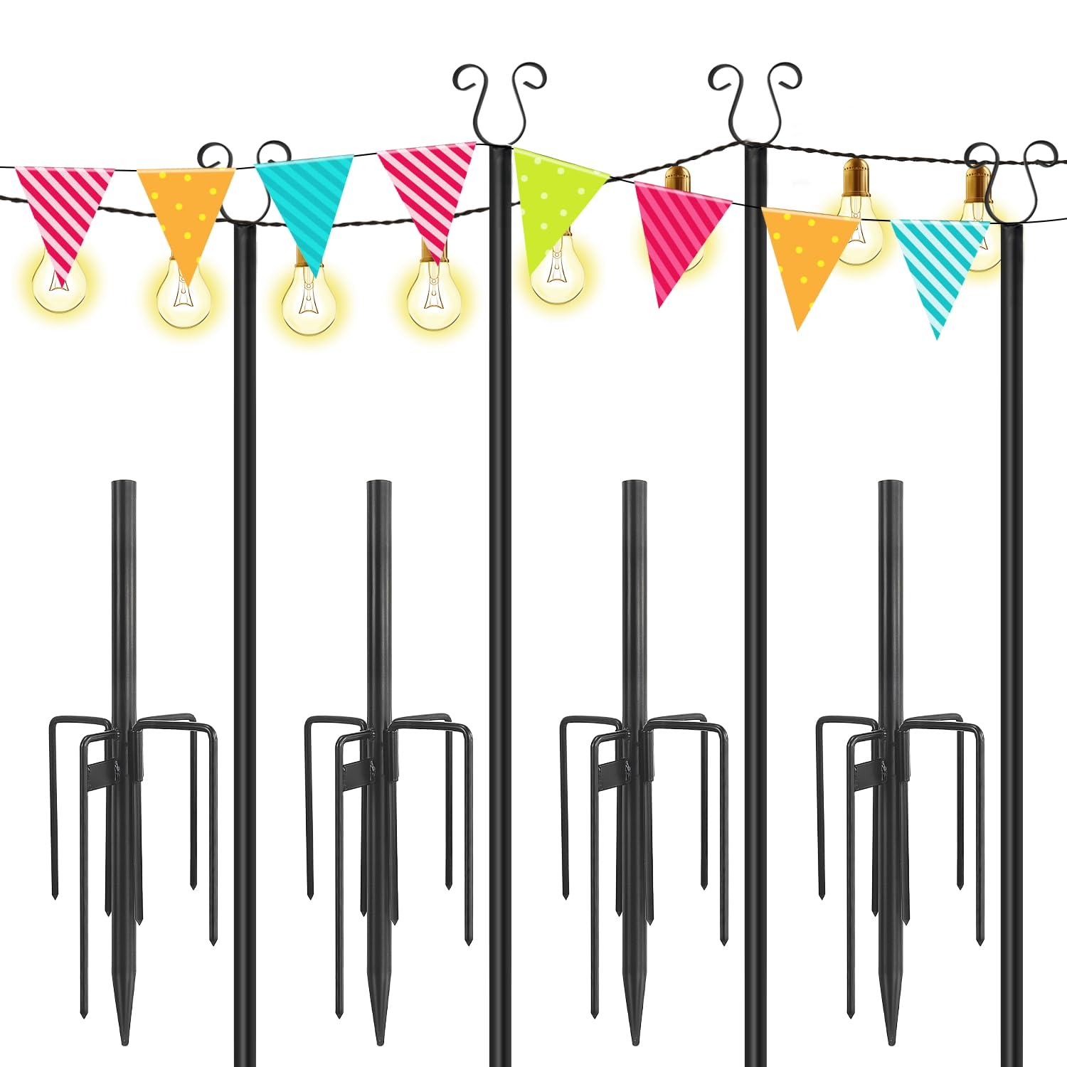 Urban Deco String Light Pole 2.7M 5 Prong Fork Pole Stand, Outdoor String Light Pole Stand Weather Resistant for Halloween 4 Packs