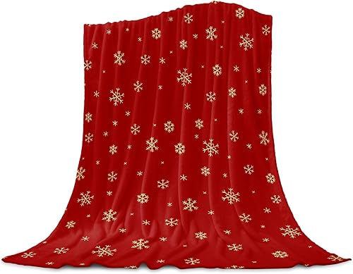 Miniatura 1 de Manta de franela con diseño de copos de nieve dorados, ligera, ligera, vertical, suave, cálida para todas las estaciones, sofásofásillónsilla para