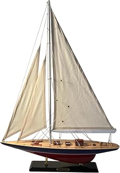 Detailed Endeavour J Class Sailing Yacht | 50cm Long Wooden Model | Americas Cup Racing Yacht | Nautical Ornament | Fully Assembled Sailboat Model