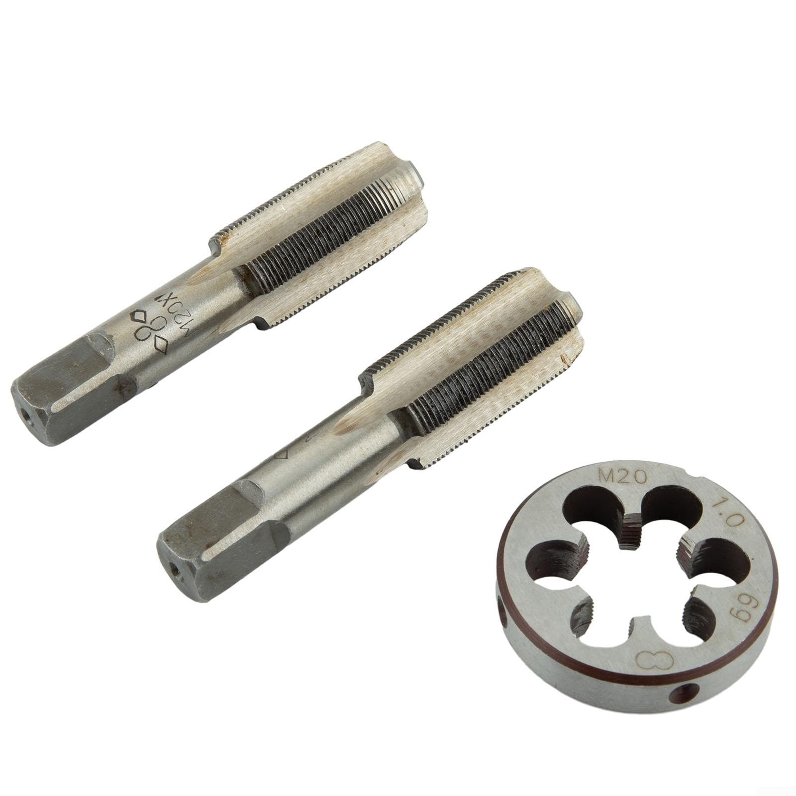 Zestaw gwintowników i narzynek, gwintowniki i narzynki do gwintów okrągłych, stal szybkotnąca M20x1 mm, gwint stożkowy i narzynka M20x1 mm, gwint metryczny prawy