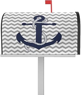 Mailbox Cover Magnetic Blue Anchor Nautical Grey Ripples Mailbox Covers Standard Size 21x18in,Mailbox Covers Wrap Post Letter Box Cover for Garden Yard Outdoor Decor Abstract White Stripe