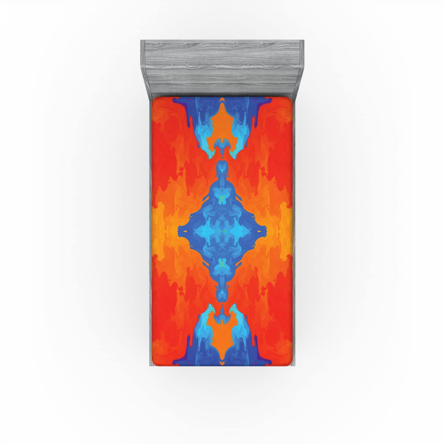 Ambesonne Abstract 2 Pack Fitted Sheet, Contemporary Blue Orange, Bed Cover All-Round Elastic Deep Pockets 2 Pieces, Package Contains 2 Twin Size Fitted Sheets, Burnt Orange