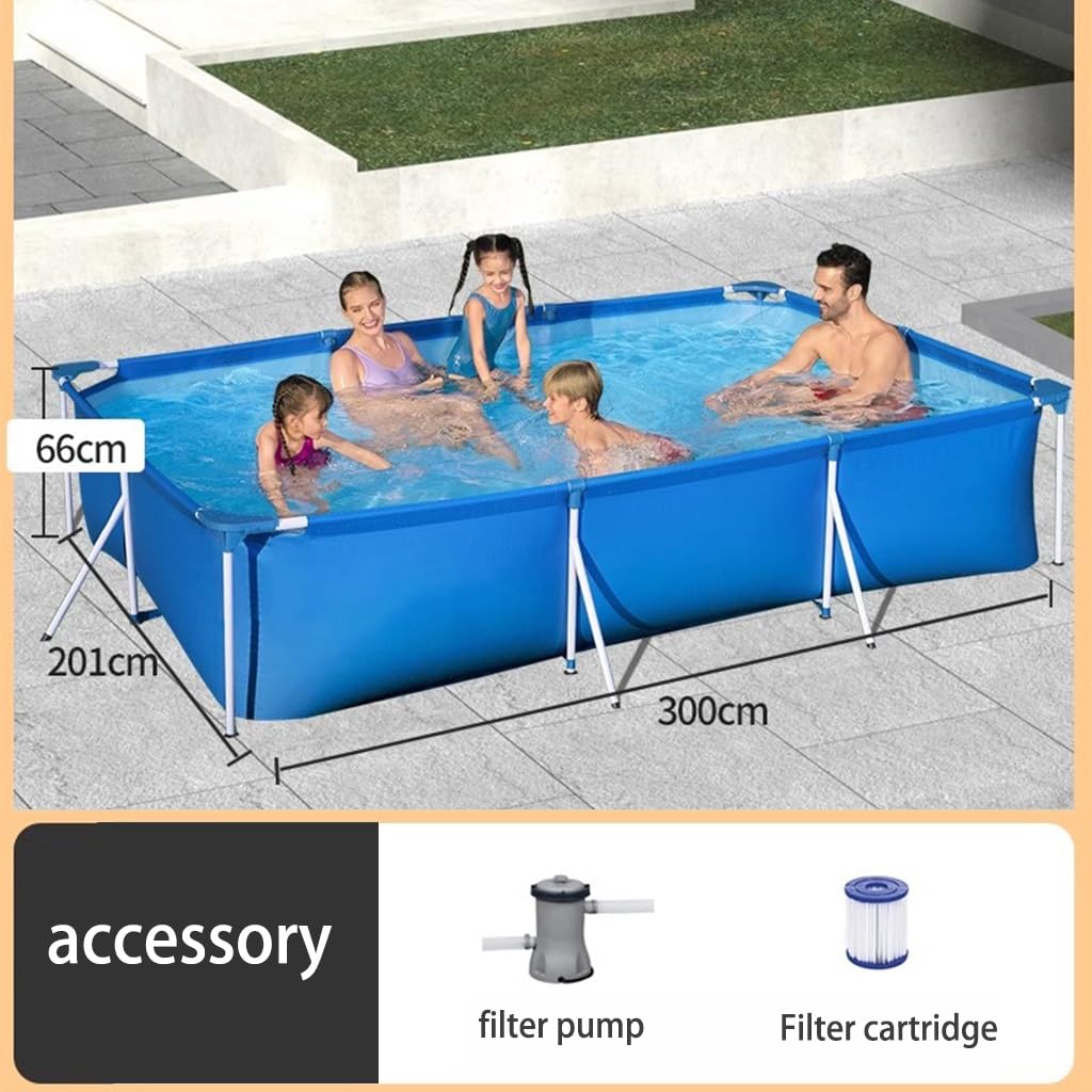 Piscina In Acciaio Piscina Fuori Terra Pro Rectangle In Acciaio Da 300 Cm Piscina Pieghevole Per Giochi D'acqua Estivi Per Cani, Animali Domestici, Studenti E Adulti