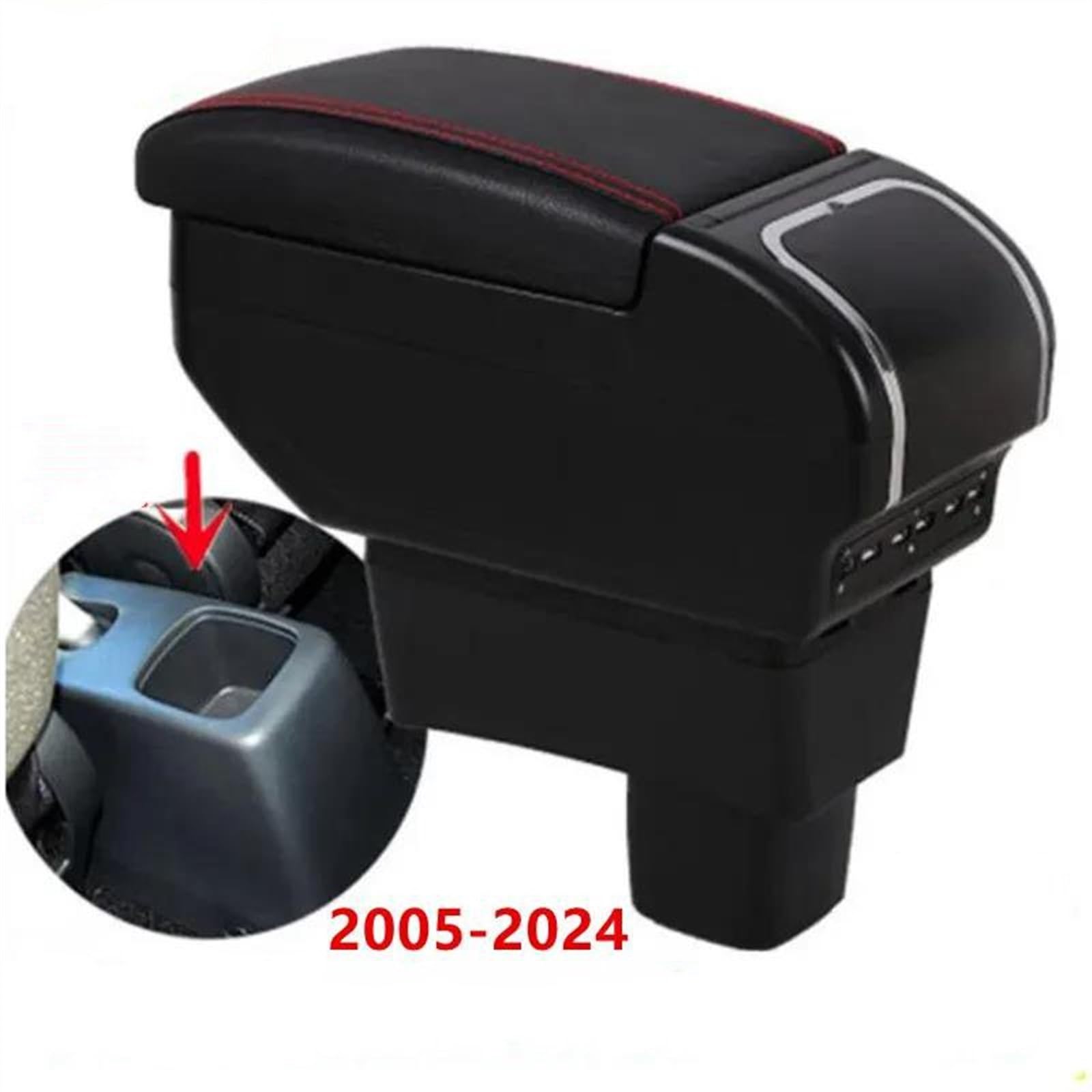 2005-2024 Scatola Bracciolo Con Supporto Multifunzionale Accessori Per La Modifica Degli Interni Dell'auto Cuscino In PU Per Swift Consolle centrale(F Black Red No USB)
