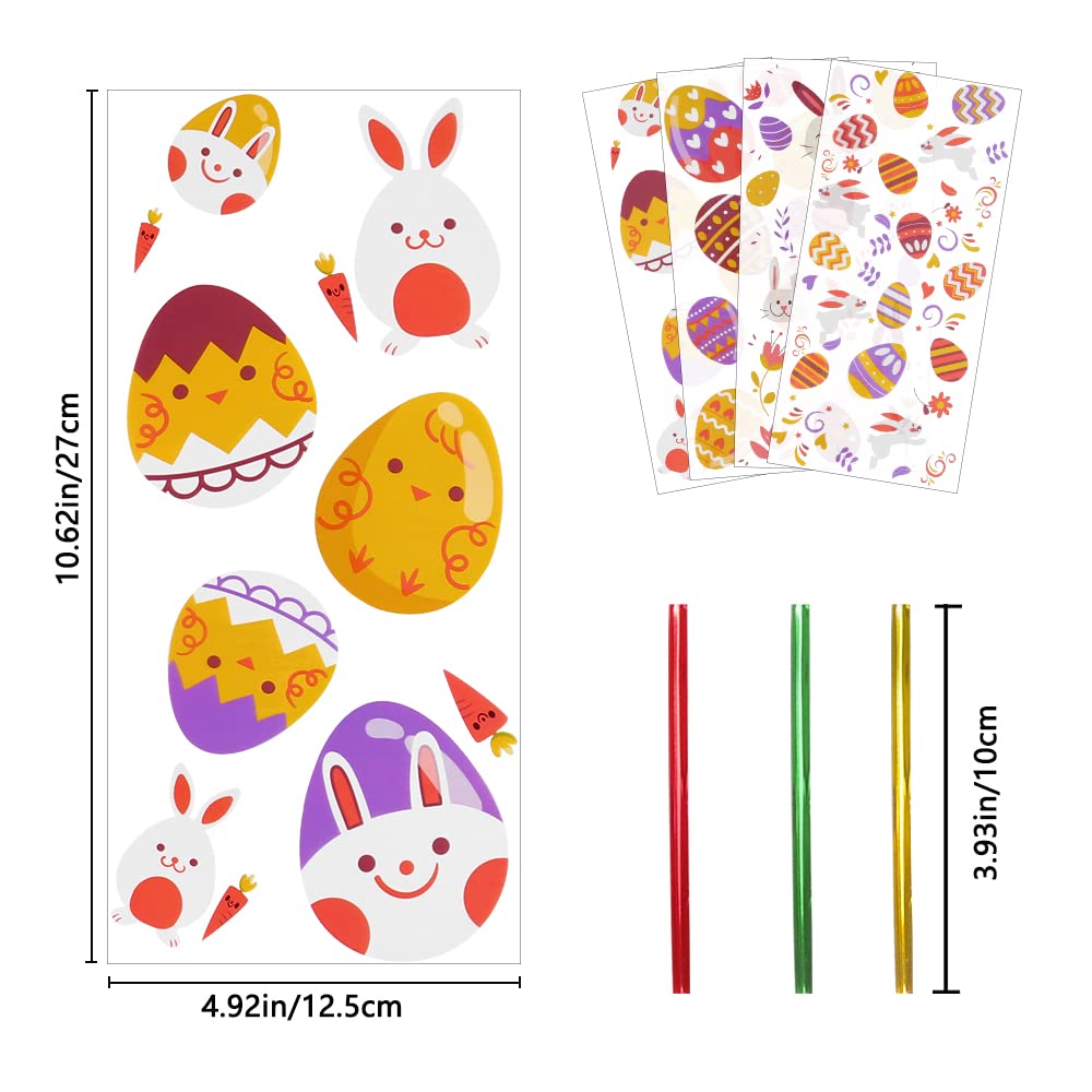 50 Oster-Geschenktüten Aus Zellophan – 4 Designs, Mit Bändern, 27,9x13,5 Cm
