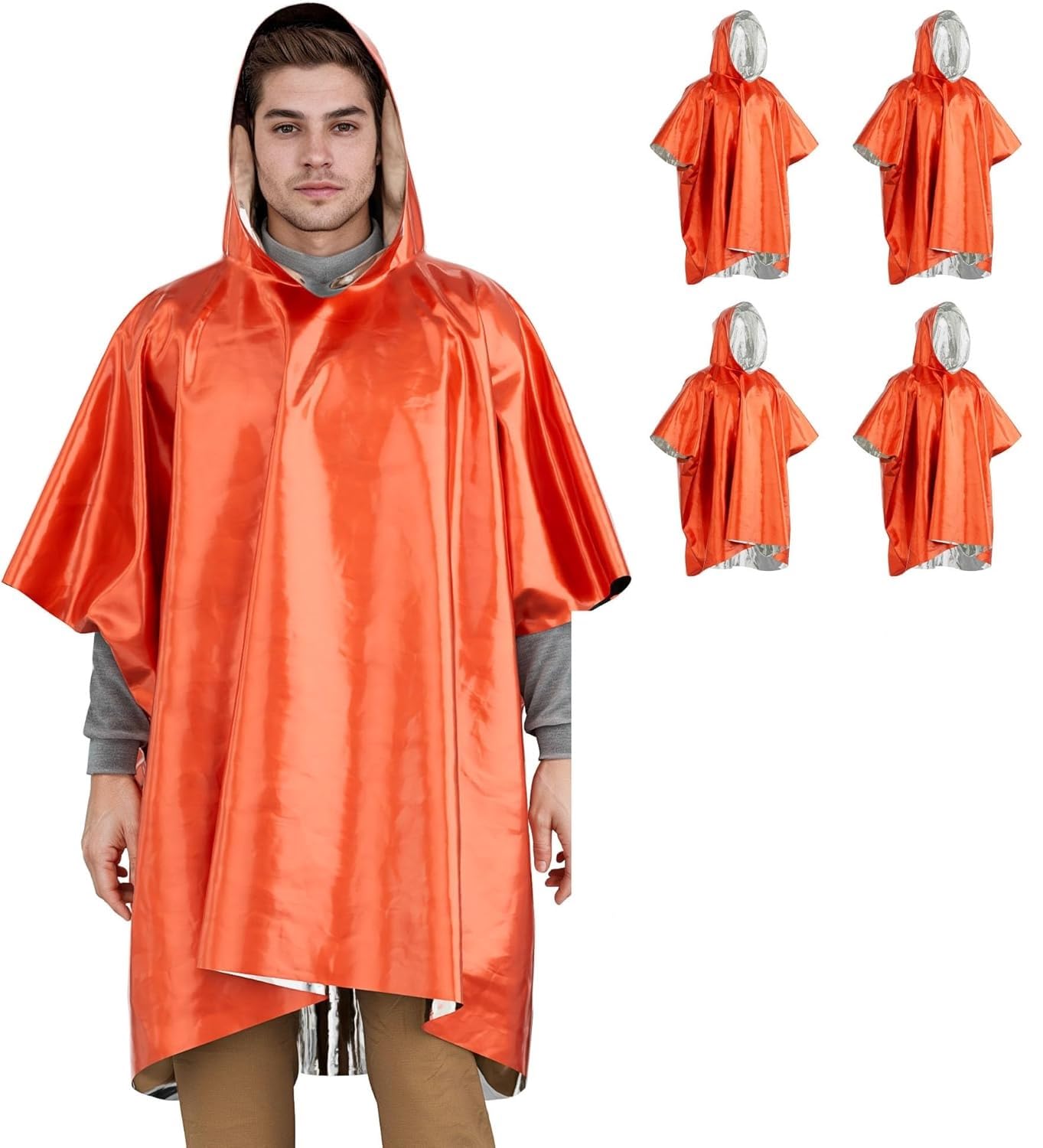 Suicune Emergency Survival Poncho Foil Blanket Insulation Poncho for Outdoor Survival Family Car Events, 100×130cm Mylar Foil, Windproof Waterproof Insulated, Orange Silver, 1PCS-image-41