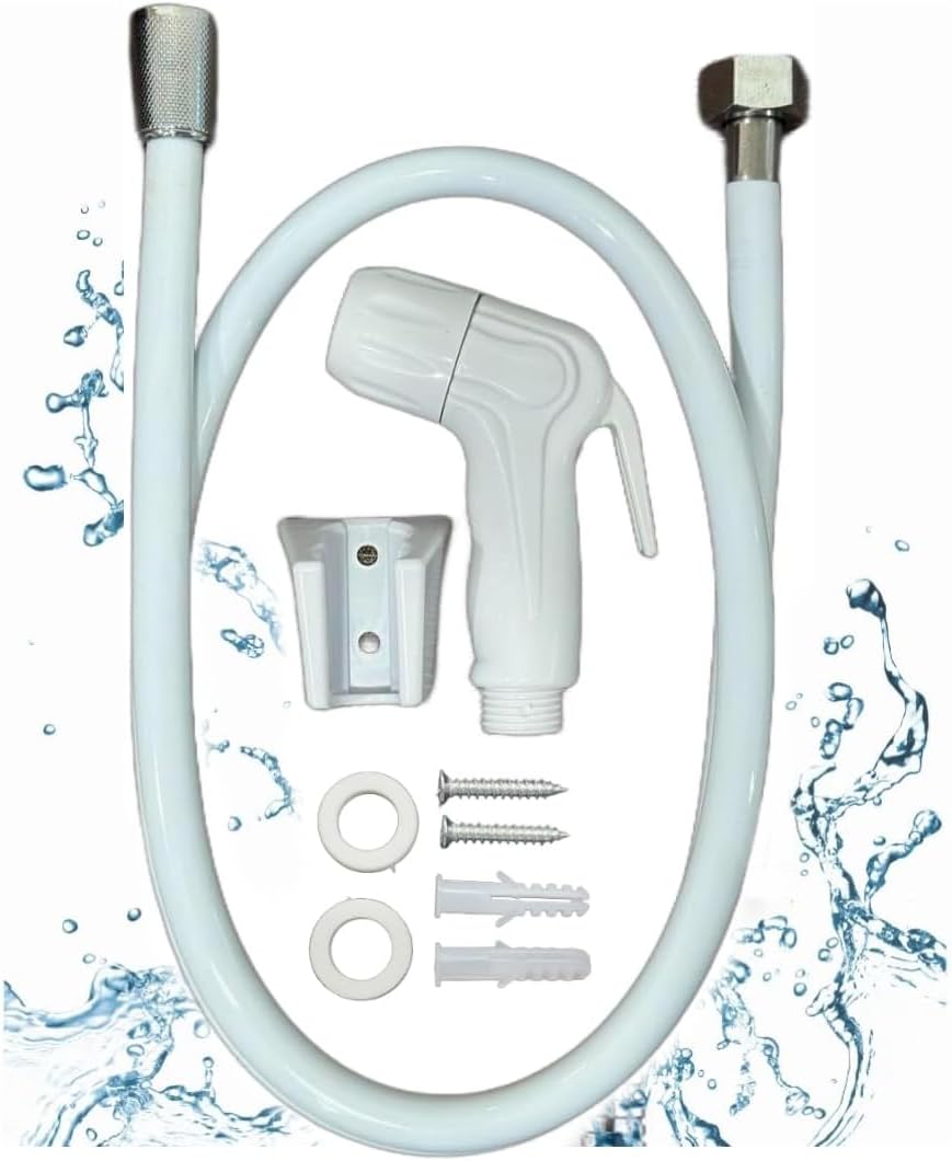 ECVV Bidet Sprayer Set for Toilet-Adjustable Water Pressure Control with Bidet Hose, Toilet Shattaf Adapter Spray Handheld Bidet Shower Head Wall Bracket Hose Kit | 1.2M |