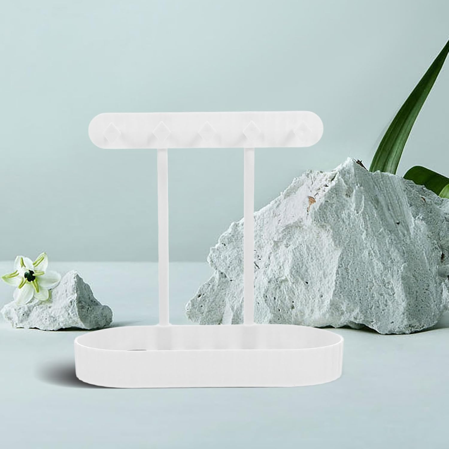 Jewelry Holder Organizer Stand with Ring Tray and Earring Storage Tower White Small Jewelry Organizer for Necklaces Bracelets and Scrunchies for Travel and Daily Use