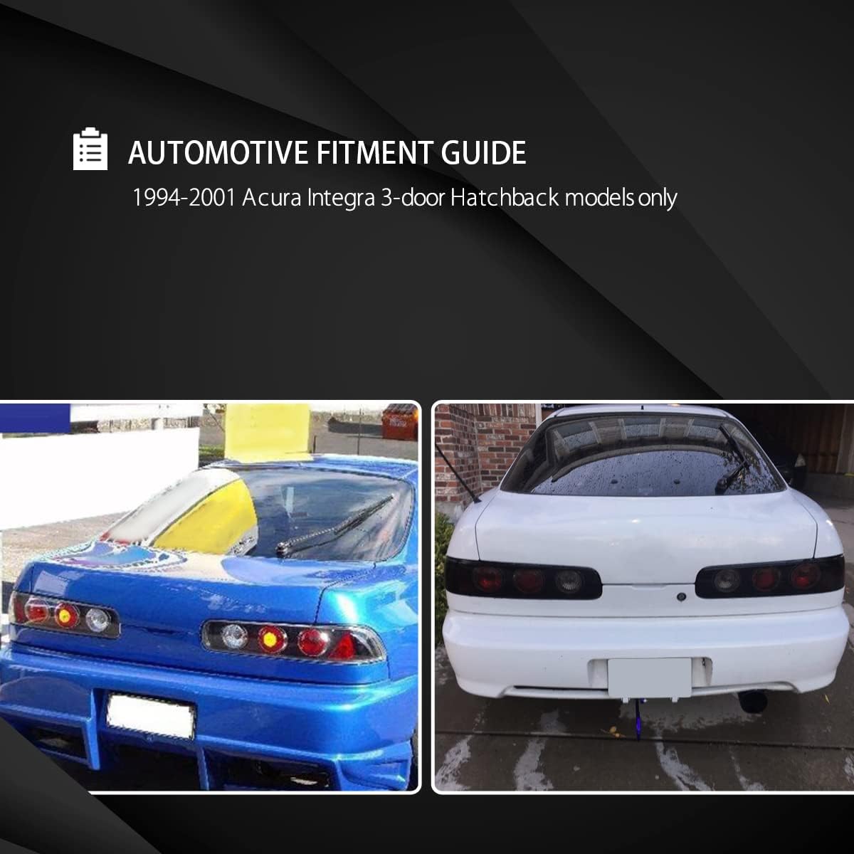 Autozensation Compatible with 1994-2001 Acura Integra 2Dr, Left + Right Pair Assembly, Black Housing Clear Lens Tail Lights