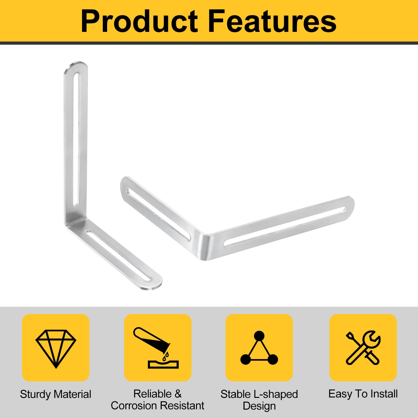 uxcell 20 soportes en forma de L, soportes de esquina de 6.5 x 4.72 x 0.95 pulgadas, soportes de ángulo recto para estantes de madera y muebles (165 x 120 x 24 mm, plateado)