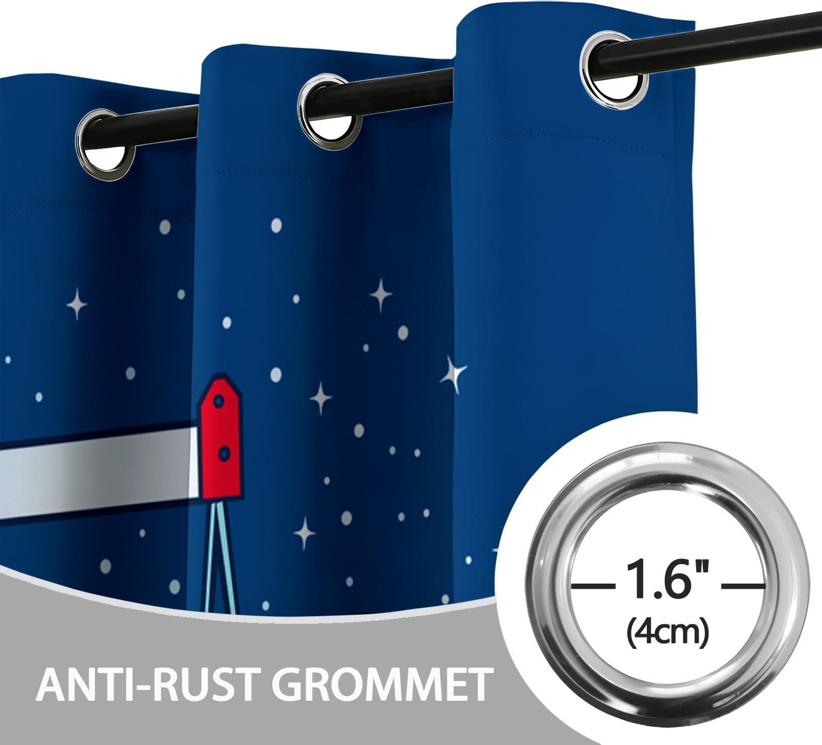 Generico Tenda Oscurante Termica Isolante 140L x 245A cm (2 Pannelli) Con Occhielli, Stile Cartoon Tenda Riduzione di Rumore e Calore in Camera da Letto Cinema Stelle Per Interni Finestre Soggiorno