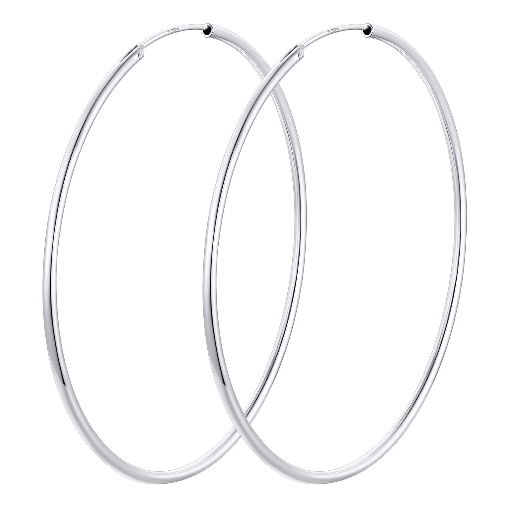 FOCALOOKWomen's Hoop Earrings 30 mm/50 mm/70 mm 925 Sterling Silver Circle Hoop Earrings Classic Round Statement Earrings Hoop Earrings Accessory for Women Girls