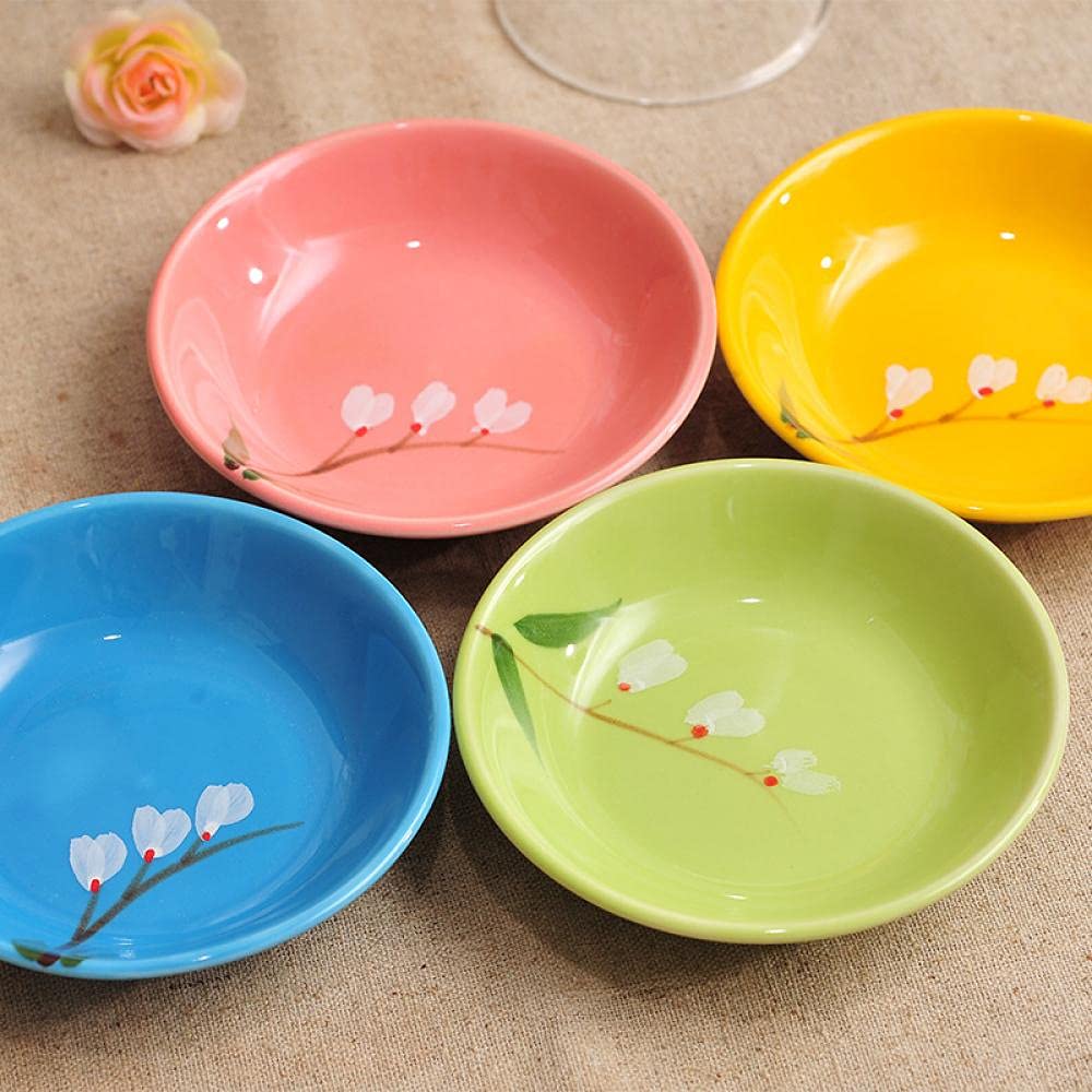 Sizikato 4pcs Colorful Porcelain Appetizer Plate, 4-Inch Snack Plate, Fruit Plate
