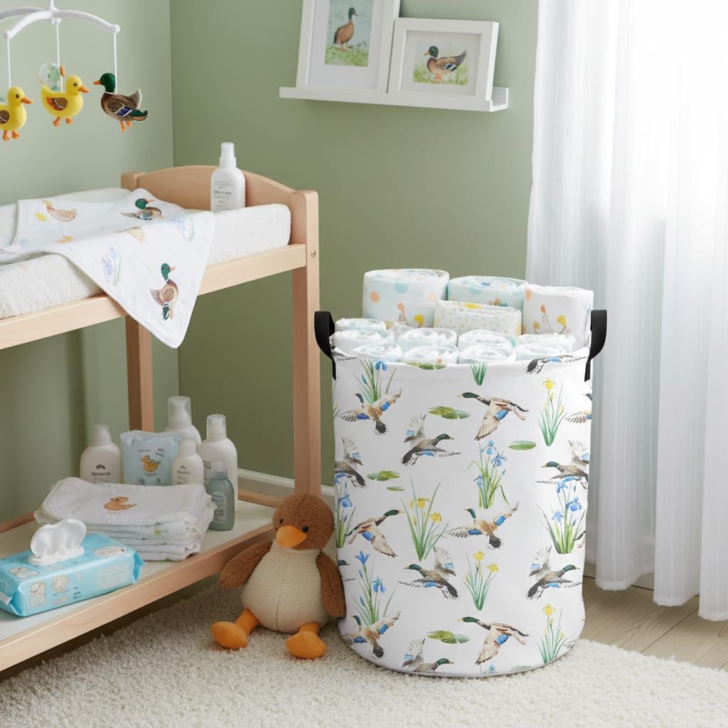 Mallard Duck Hamper Laundry Basket for Kid | Cute Mallard Duck Bedroom & Room Decor, Toy Storage, Baby Boy or Girl Gifts, B