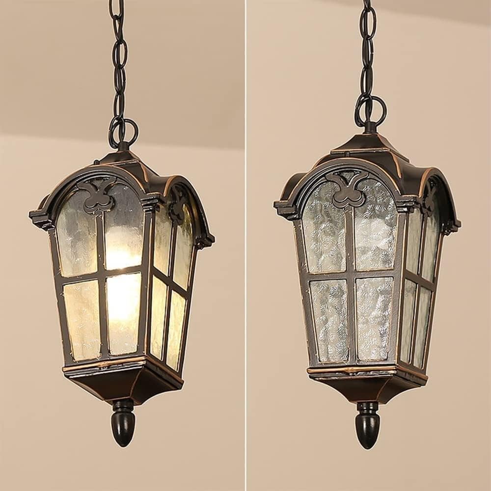 American Outdoor Waterproof Led Pendant Light Retro Aluminum Glass Lampshade Chandelier for Porch Patio Garden Farmhouse Patio Suspension Lamp