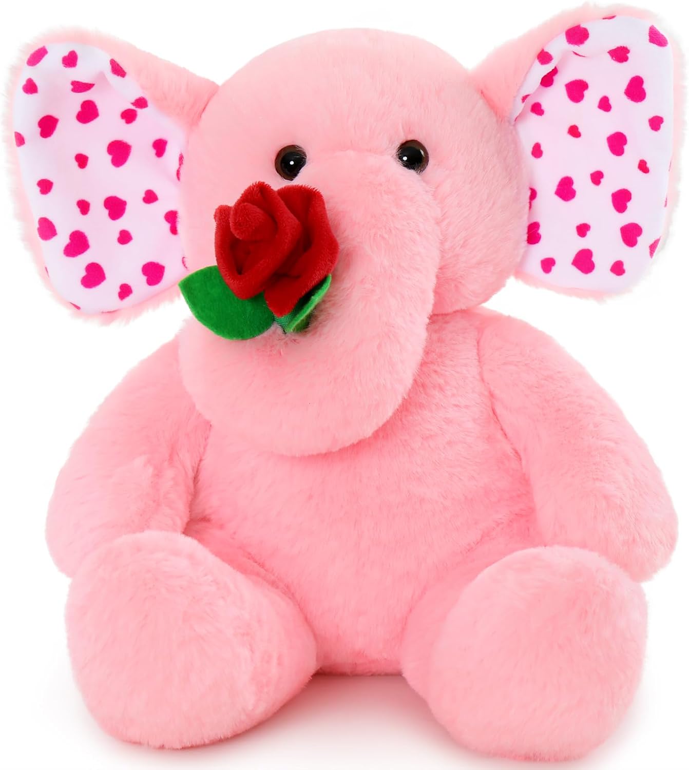 Amazon.com: MorisMos 12in Pink Elephant Stuffed Animal with Red Rose ...