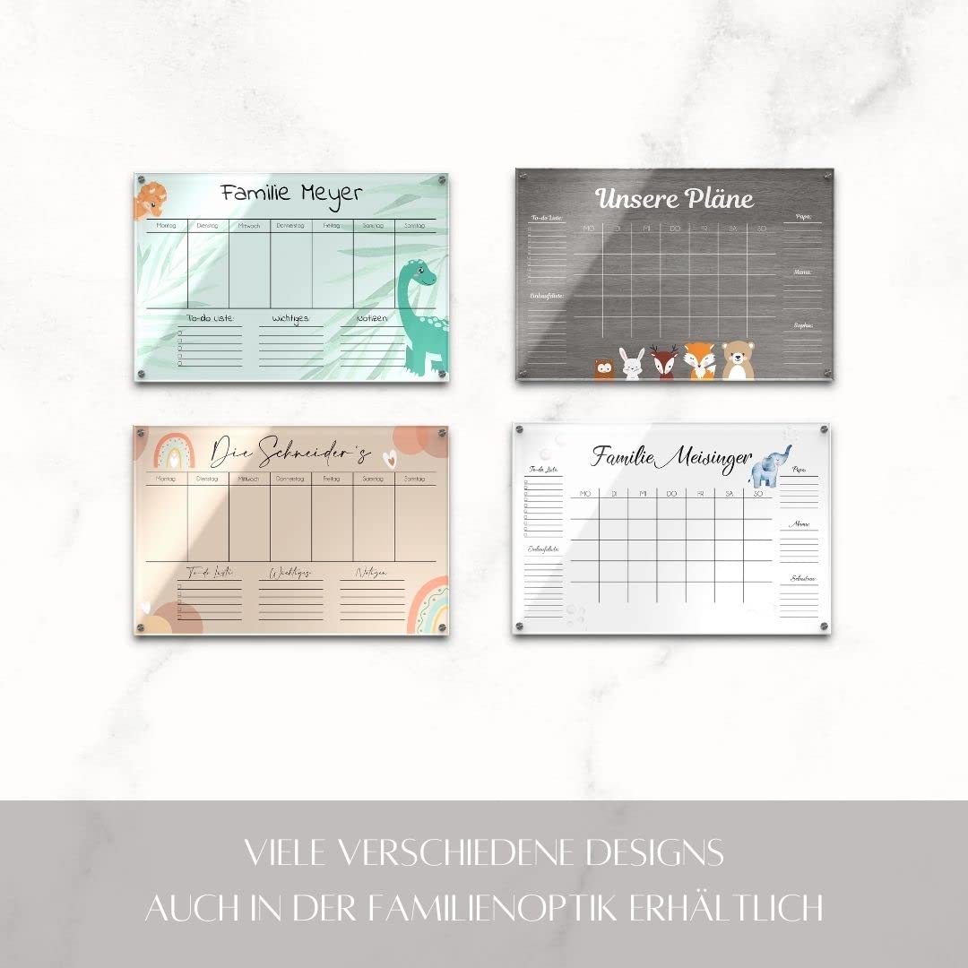 Acrylglas Wandkalender abwaschbar - Wochenplan personalisiert mit eigenen Namen - Geschenkidee Frauen Mama - Familienplaner beschriftbar - Familienplanung - ca. 60x40 cm