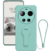 Compatible with Xiaomi 17 Ultra Case with Stand, Full Camera Lens Protection Slim Cases, Silicone Phone Case for Xiaomi 17 Ultra with Wrist Strap Lanyard Light Cyan