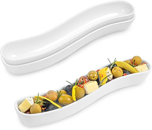 Miniatura 2 de Restaurantware Swerve - Plato de oliva de 10 onzas, 1 bandeja curvada de aceituna, resistente a astillas, canoa de olivo de porcelana blanca, apta