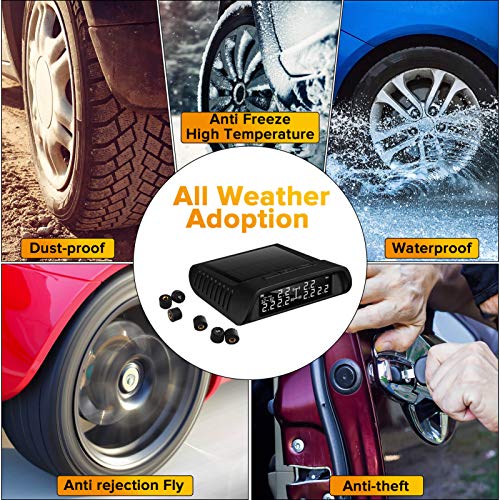 Blueskysea TS265 TPMS Tire Pressure Monitoring System for Car RV Truck, Real-time Monitor Pressure, Tire Position Exchange, Big LCD Display, with 6 External Sensor (0-116 PSI) Solar Charge