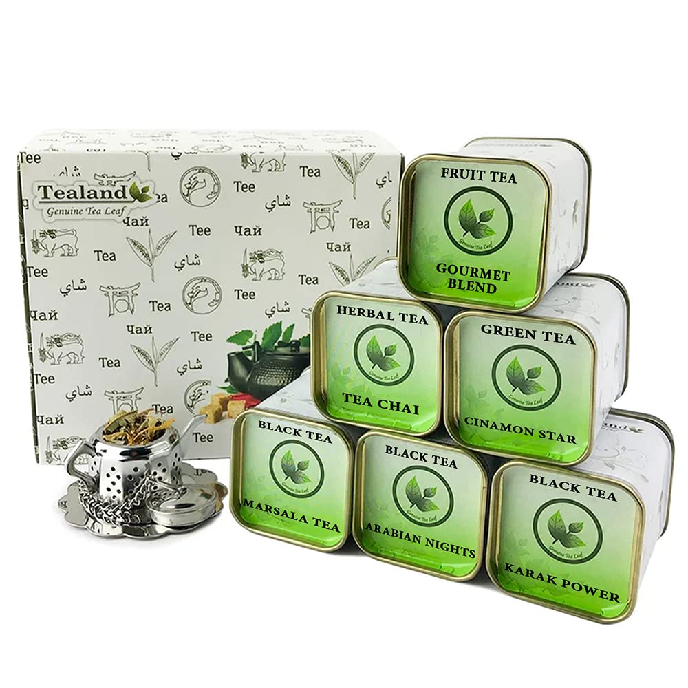 Sampler Kit Winter Collection Includes Marsala Tea Karak Power Arabian Nights Cinnamon Star Chai Herbal Sea Buckthorn Empress Tea Each 10g Strainer with Tray & Tins