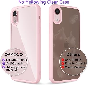 oakxco Thin Slim Clear case for iPhone XR, Transparent Hybrid Hard Shell Plastic & Soft Silicone Rubber Bumper, Non-Yellow Acrylic Protective Lightweight Cover for Women, Light Pink