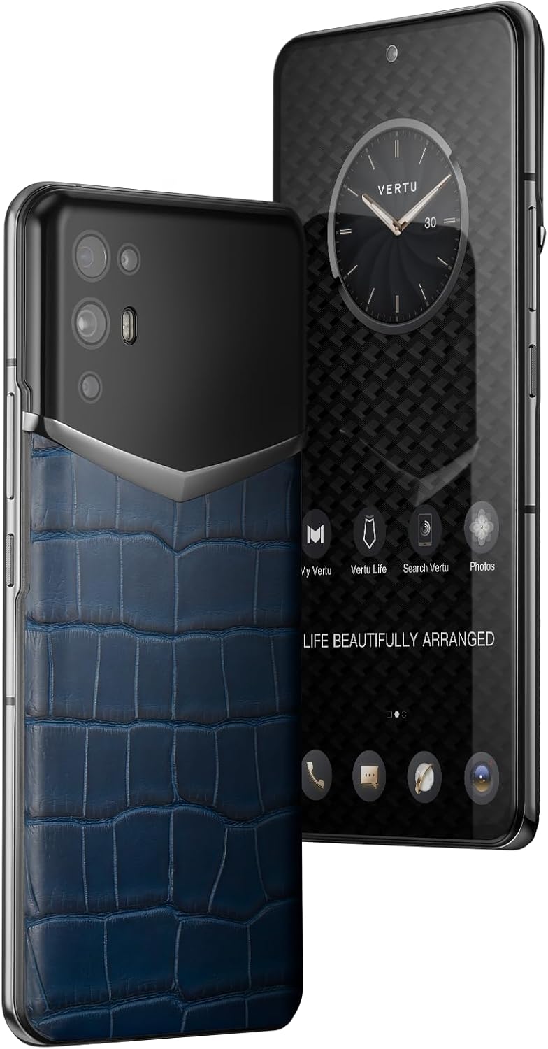 iVERTU Alligator Skin 5G Phone, Unlocked Smartphone, Secure Encrypted, 64MP Camera, 12+512G, 120Hz FHD+(1080 * 2400) OLED Display, Dual SIM, Fast Charge (Navy Blue)