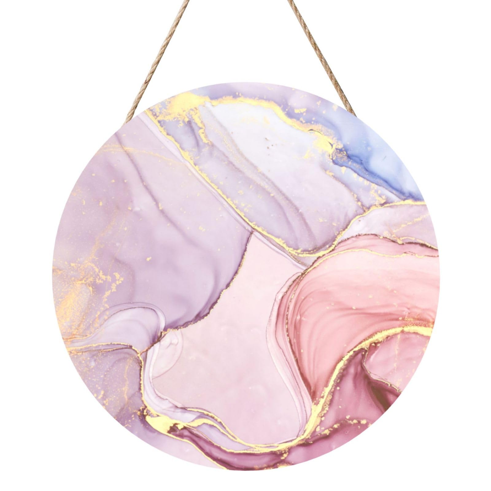 InOmak Pink Marble, Round Wood Panel Painting 12 in, Wall Hanging Painting For Home