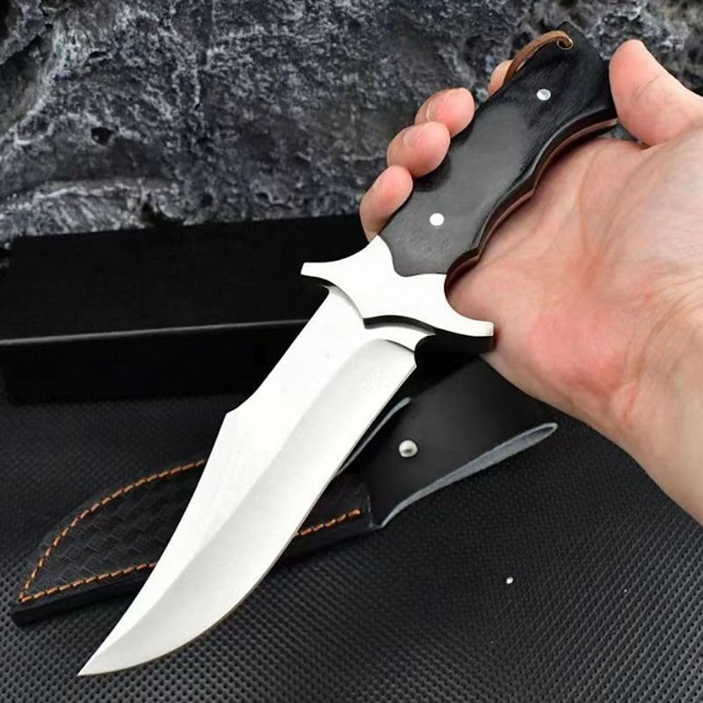 Genérico TEERMA JN6 Cuchillo Supervivencia Caza Monte bushcraft Camping Outdoor Campo - Con vaina cutánea, Se utiliza principalmente para la caza y el senderismo.