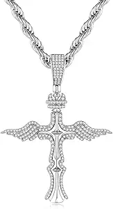 Cross Necklace for Men, Stainless Steel Christian Cross Pendant Necklaces for Men, Silver Chain Necklace for Men, Fade-Resistant, Stylish Jewelry Gift for Him
