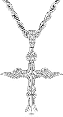 Cross Necklace for Men, Stainless Steel Christian Cross Pendant Necklaces for Men, Silver Chain Necklace for Men, Fade-Resistant, Stylish Jewelry Gift for Him