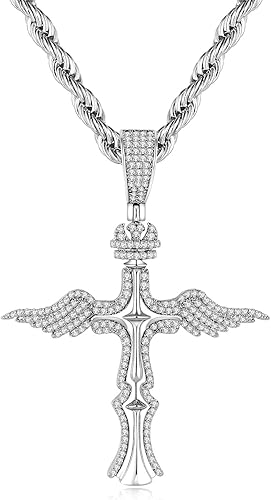 Cross Necklace for Men, Stainless Steel Christian Cross Pendant Necklaces for Men, Silver Chain Necklace for Men, Fade-Resistant, Stylish Jewelry Gift for Him