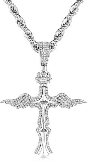 Cross Necklace for Men, Stainless Steel Christian Cross Pendant Necklaces for Men, Silver Chain Necklace for Men, Fade-Resistant, Stylish Jewelry Gift for Him