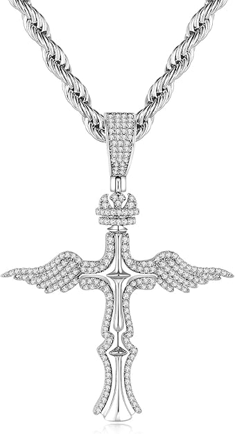 Cross Necklace for Men, Stainless Steel Christian Cross Pendant Necklaces for Men, Silver Chain Necklace for Men, Fade-Resistant, Stylish Jewelry Gift for Him