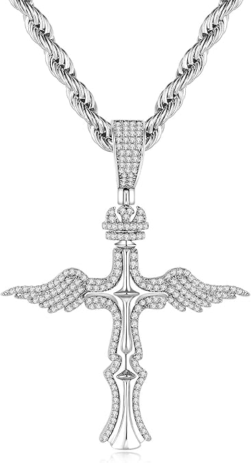 Cross Necklace for Men, Stainless Steel Christian Cross Pendant Necklaces for Men, Silver Chain Necklace for Men, Fade-Resistant, Stylish Jewelry Gift for Him