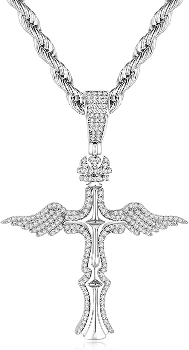 Cross Necklace for Men, Stainless Steel Christian Cross Pendant Necklaces for Men, Silver Chain Necklace for Men, Fade-Resistant, Stylish Jewelry Gift for Him