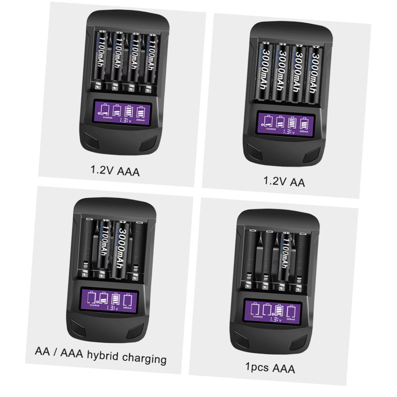 OSALADI 2pièces Chargeur USB Intelligent à Slots avec Écran LCD pour Batteries AA AAA Fonction Décharge Et Affichage Tension Pratique pour Maison Noir