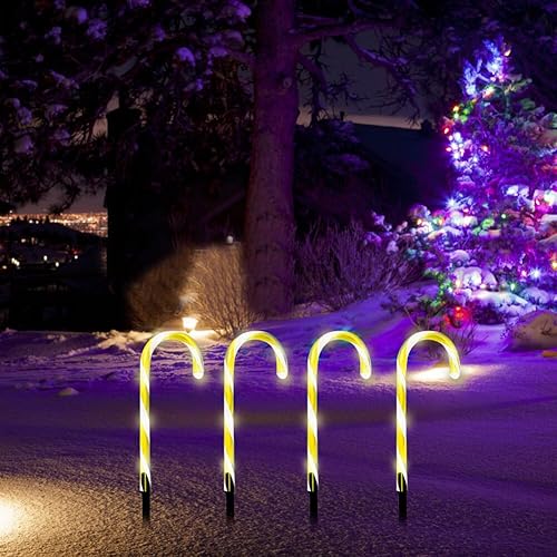 Miniatura 4 de ikasus 4 luces LED de bastón de caramelo de Navidad con control remoto de batería de 14.5 pulgadas, marcadores de camino de caramelo de Navidad,