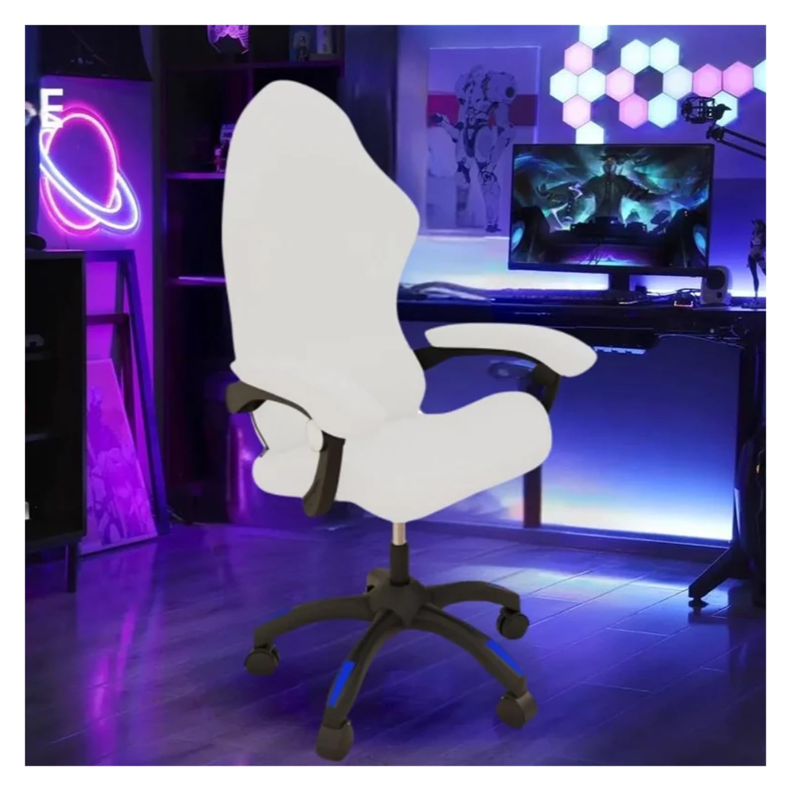 Funda Silla Gaming Funda for Silla de Juegos, Funda Protectora elástica Seda Leche for giratoria, Asiento especializada atlética for Ordenador Oficina para Interiores(Beige-1PCS)