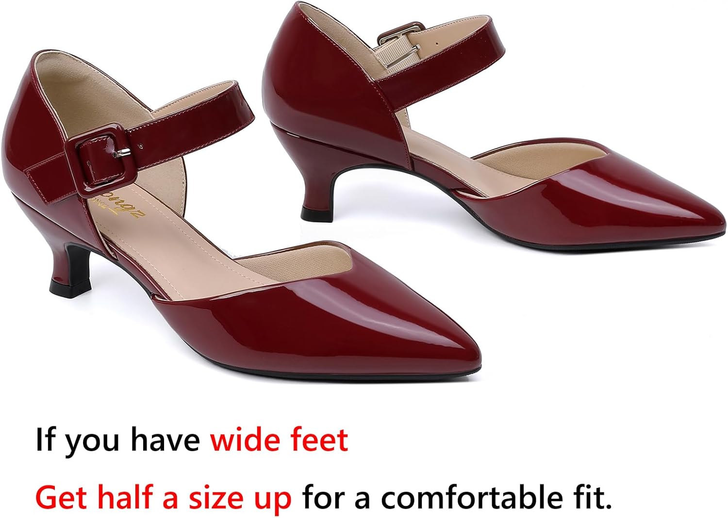 RIBONGZ Comfortable Kitten Heels for Women Pointed Closed Toe Ankle Strap Buckle Heels Slip on Low Heel Church Pumps Wedding Bridal Party Dressy Shoes - Image 4