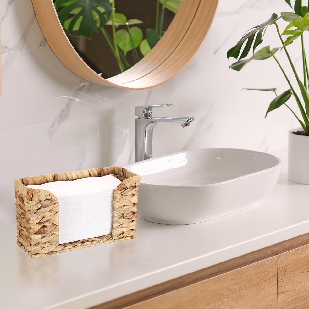 Sumnacon Paper Towel Dispenser Countertop Water Hyacinth Paper Towel Dispenser for Bathroom Toilet Kitchen Counter,Wicker Paper Towel Holder Countertop Fit for Multifold Paper Towel - Image 5