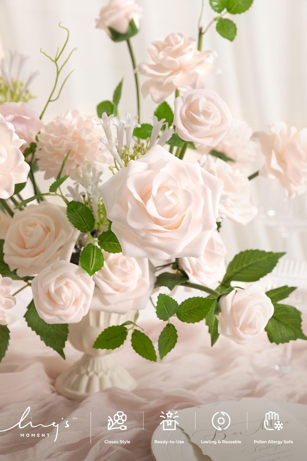 Ling's moment Artificial Flowers Fake Dahlia Faux Gardenia Foam Roses Combo for DIY Wedding Bouquets Centerpieces Arrangement Bridal Shower Party Home Decoration, Powder Pink, 25pcs - Image 3