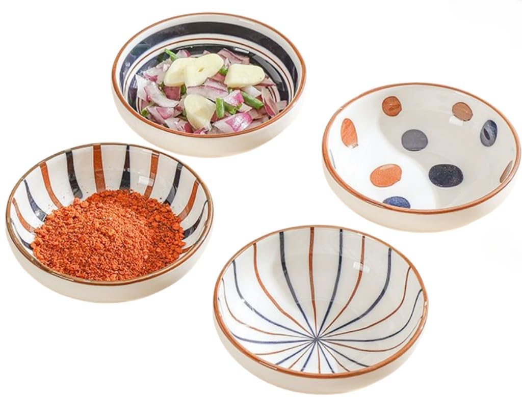 4 Kleine Keramik-Dip-Schalen Japanisch – 9,5 X 9,5 Cm, Für Sushi, Sojasauce, Snacks, Spülmaschinenfest