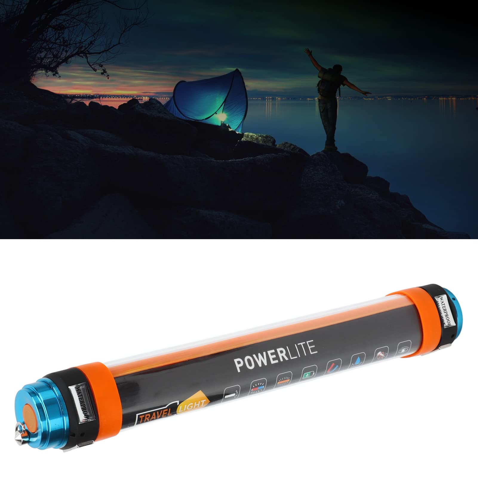 Magnetische Campingleuchte, 6 Modi, Wiederaufladbare LED-Taschenlampe mit IP68-Wasserdichtigkeit und Notfall-Fensterbrecher, für Outdoor-Camping, Wandern, Laufen, Notfall (T-30)
